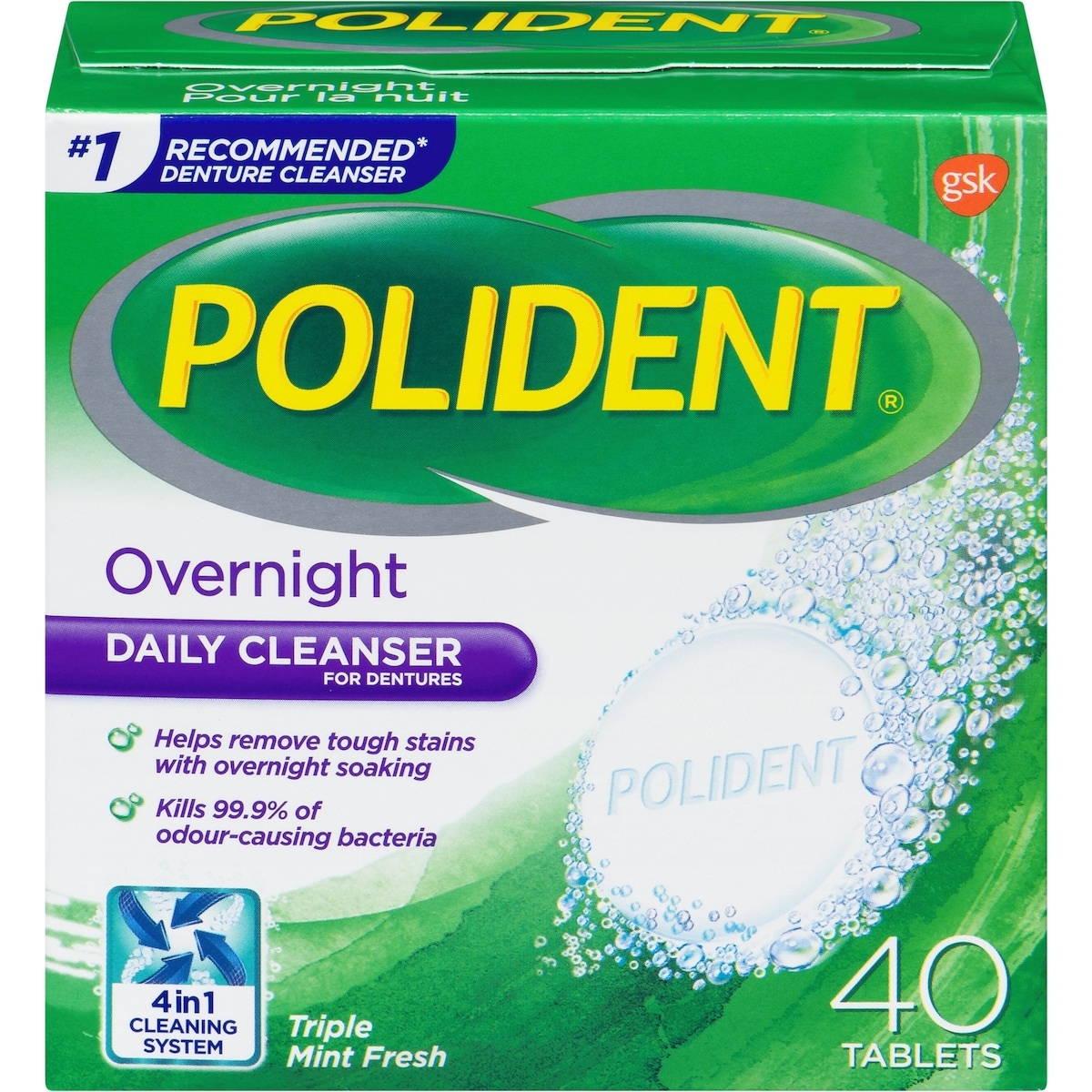 Polident Polident Overnight Daily Denture Cleanser Triple Mint Fresh 40 tabs 40 Count