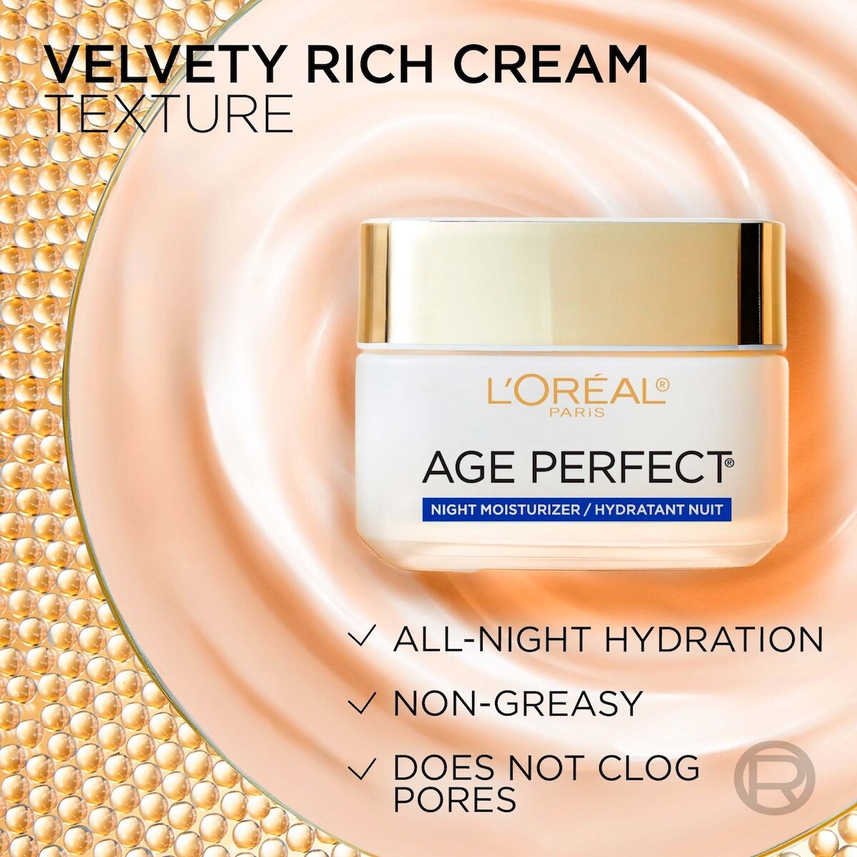 L'Oréal Paris Age Perfect Collagen Expert Hydratant de Nuit Raffermissant avec Peptides Collagène et Niacinamide, Réhydrate, Raffermit Illumine la Peau