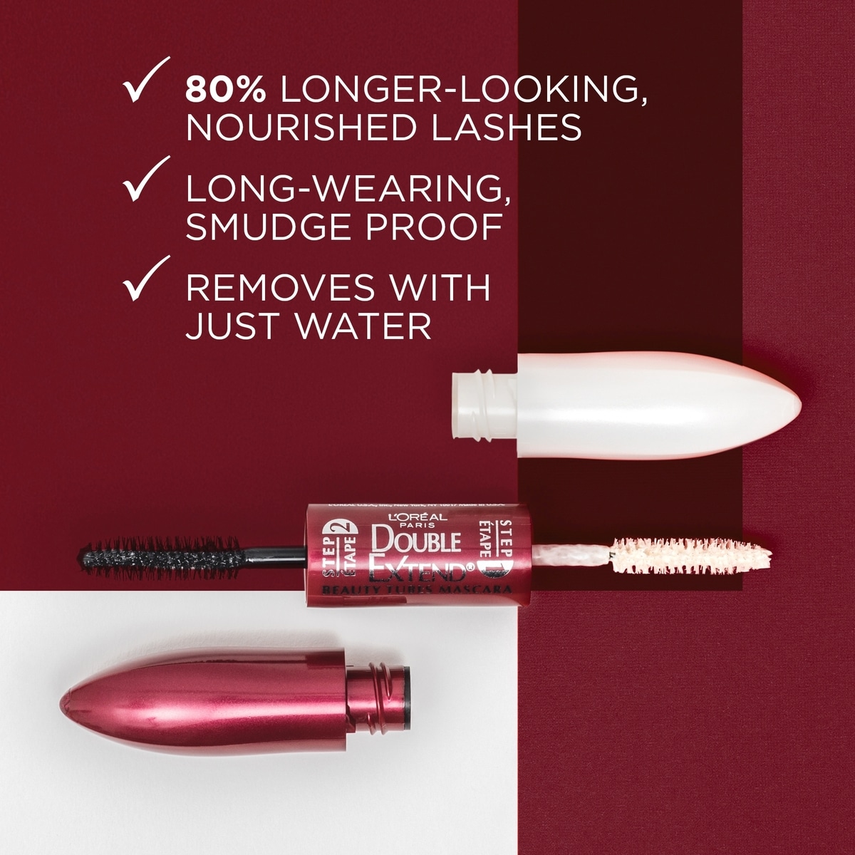 Mascara Double Extend Beauty Tubes, Couche de Base Nourissate et Couche Finissante Allongeante