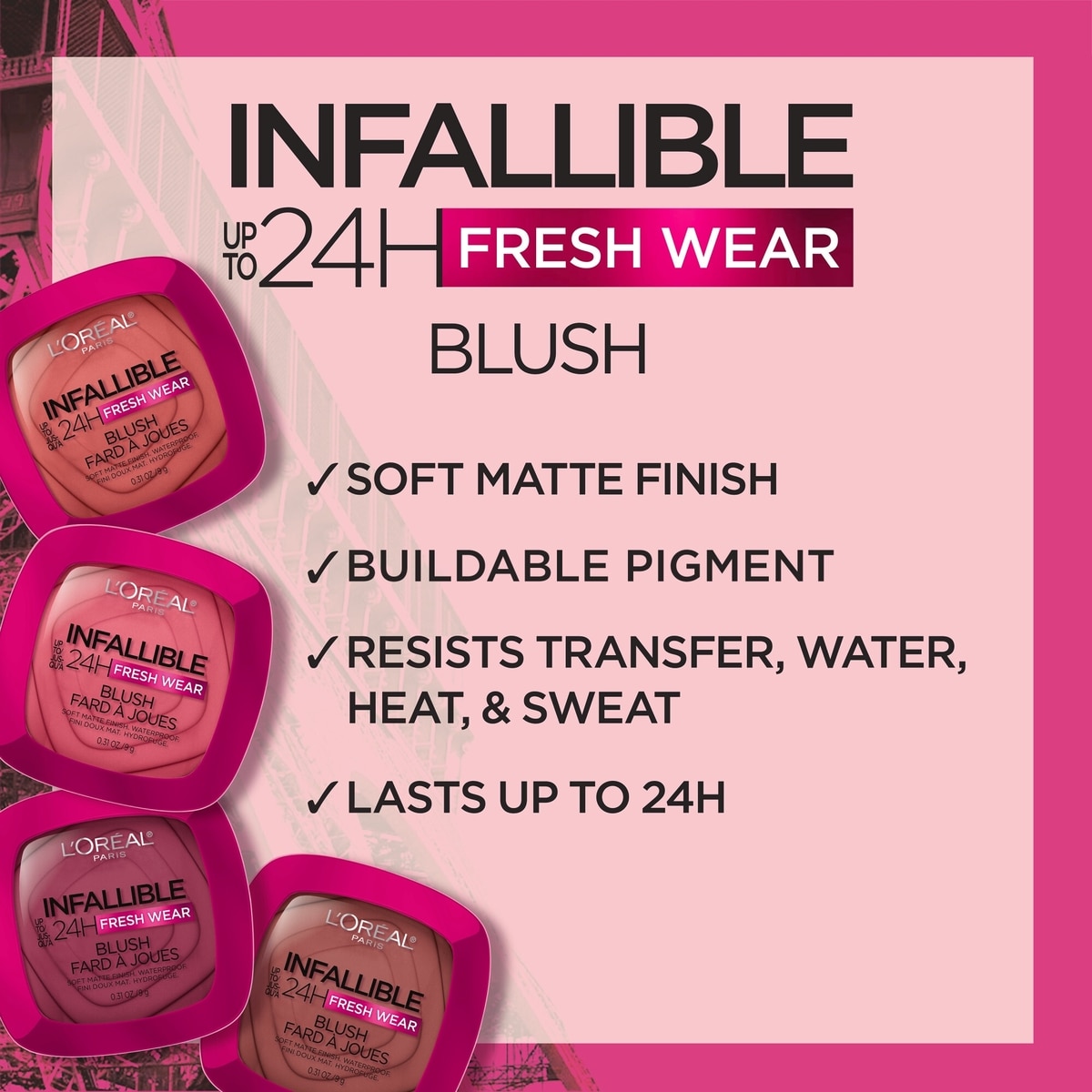 Fard à Joues Infallible 24H Freshwear, Fini Doux Mat Hydrofuge