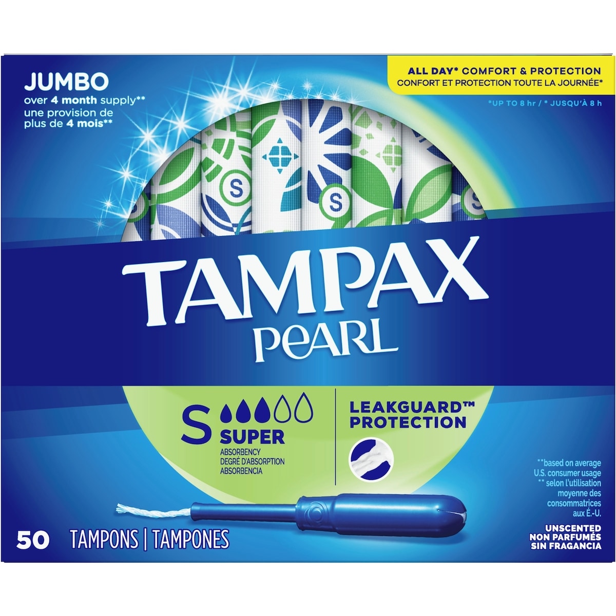 Tampons Pearl, degré d’absorption Super, 50 tampons