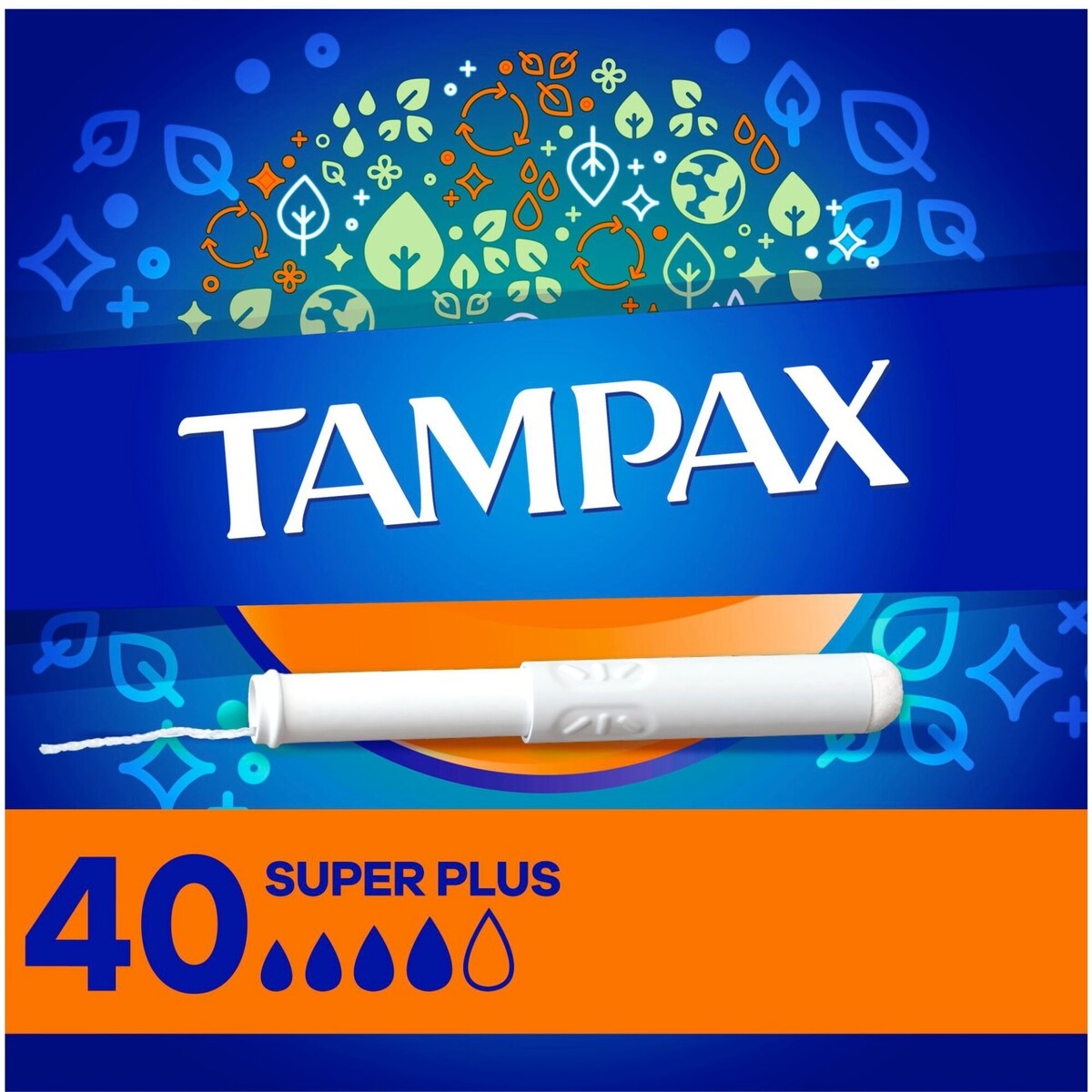 Tampons Tampax applicateur en carton, super plus, embout facile à saisir, jupette anti-fuites LeakGuard, non parfumés, 40 u