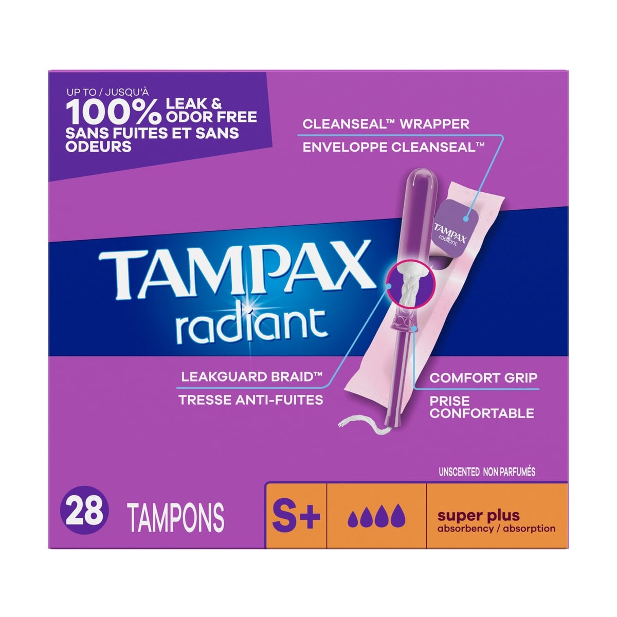 Radiant Tampons with LeakGuard Braid, Super Plus Absorbency
