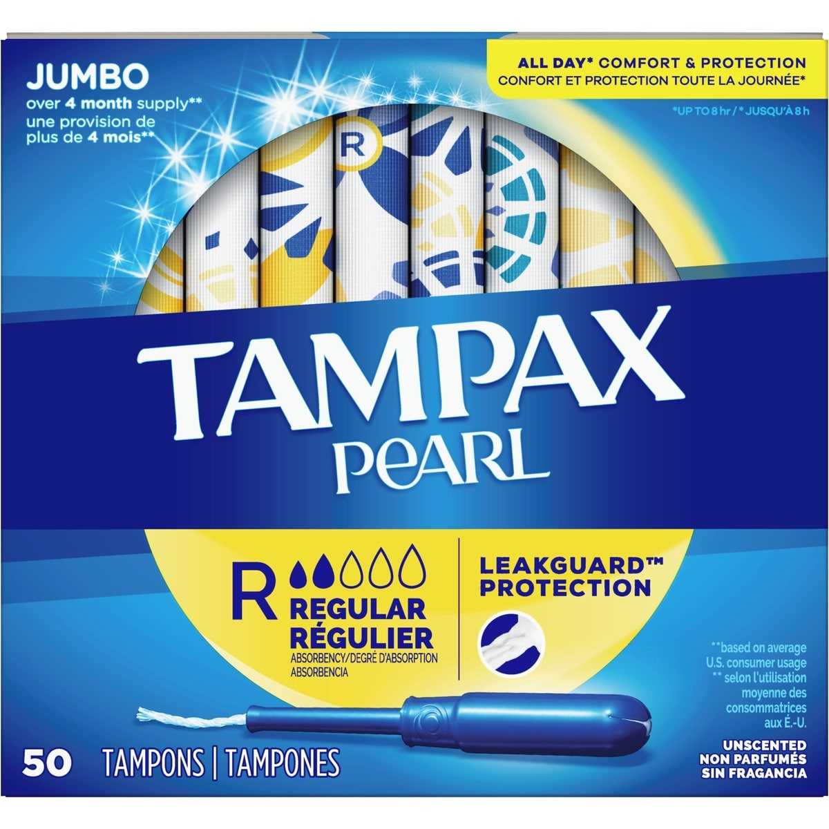 Tampax Pearl Tampons Regular Absorbency, 50 Count 50 Count