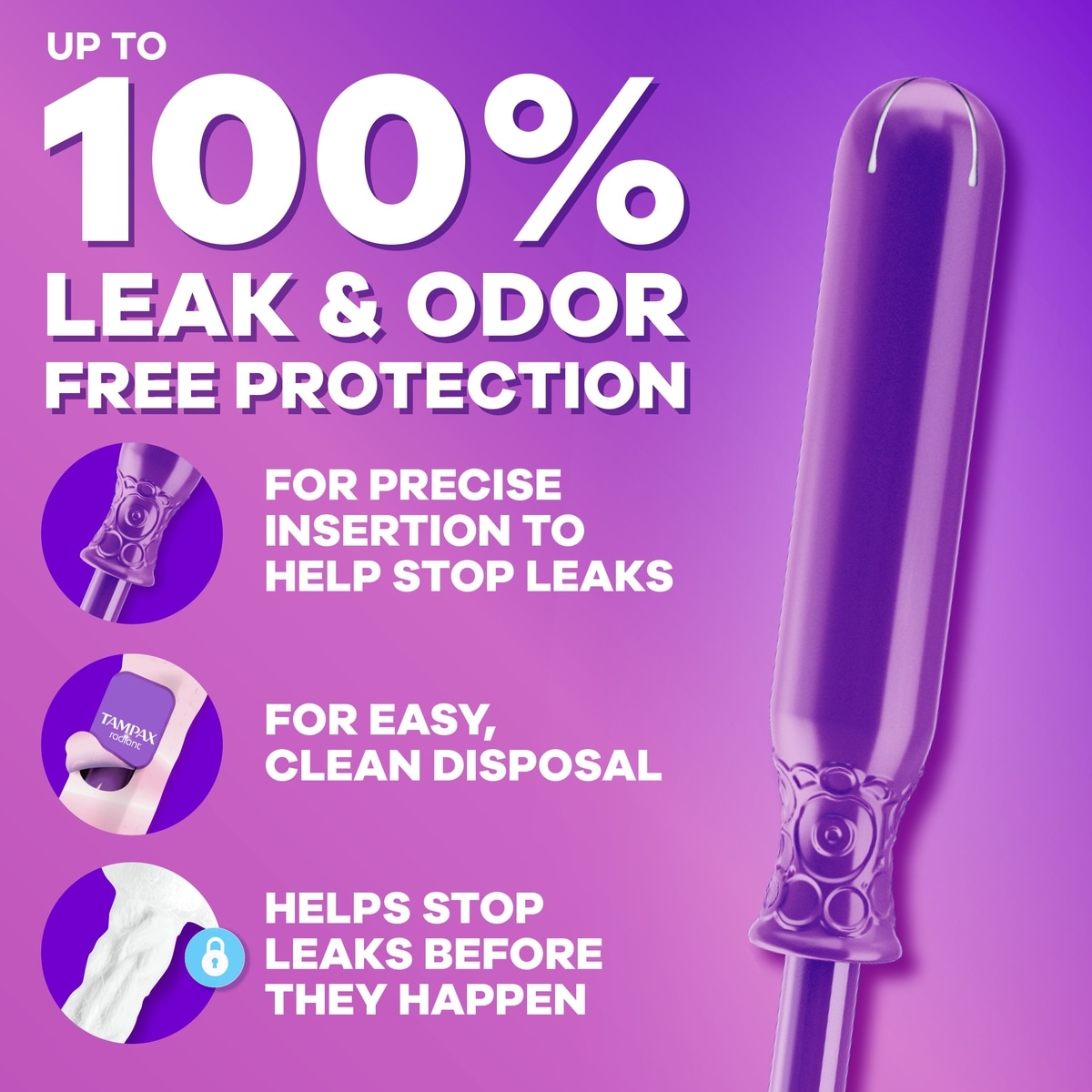 Tampons Radiant avec tresse anti-fuites LeakGuard, degré d’absorption régulier/super, emballage duo, non parfumés