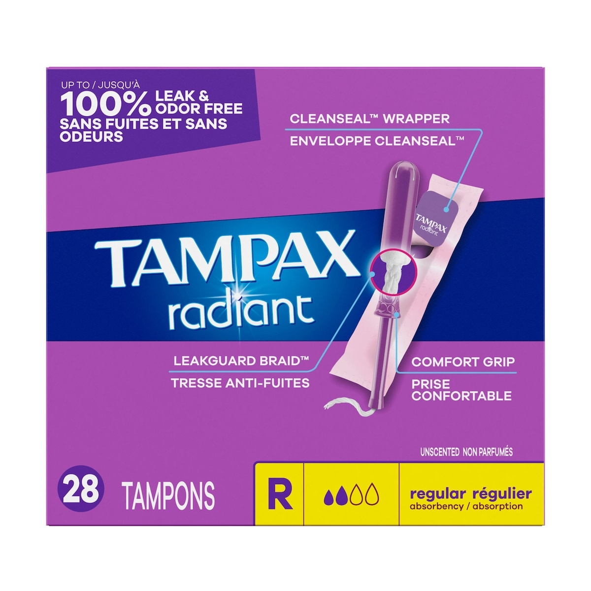 Tampons Radiant, degré d’absorption régulier, 28 tampons