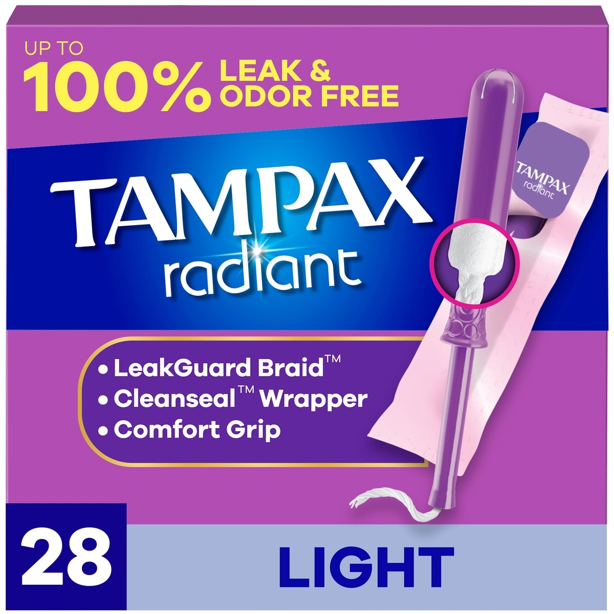 Tampons Radiant, degré d’absorption léger, non parfumés