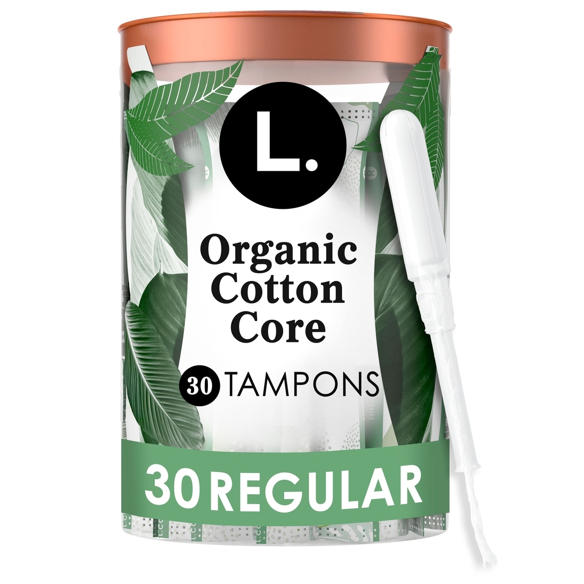 L. Organic Cotton Tampons Regular Absorbency, Free of Chlorine Bleaching, Pesticides, Fragrances, or Dyes, BPA-free Plastic Applicator, 30 Count