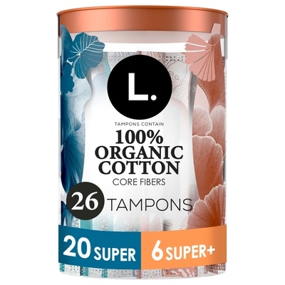 Tampons, Made with Organic Cotton, Super/Super Plus, Multipack Made Without Synthetic Pesticides or Fragrances, 26 CT
