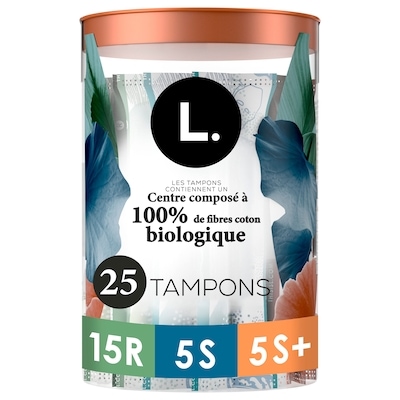 Tampons, fabriqués à partir de coton biologique, degré d’absorption régulier/super/super plus, emballage multiple, sans pesticides synthétiques, rayonne ni parfums, 25&nbsp;U