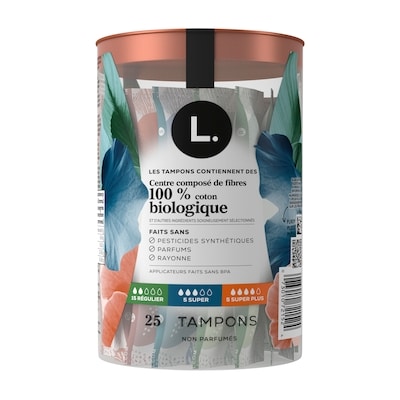 Tampons, fabriqués à partir de coton biologique, degré d’absorption régulier/super/super plus, emballage multiple, sans pesticides synthétiques, rayonne ni parfums, 25&nbsp;U 2