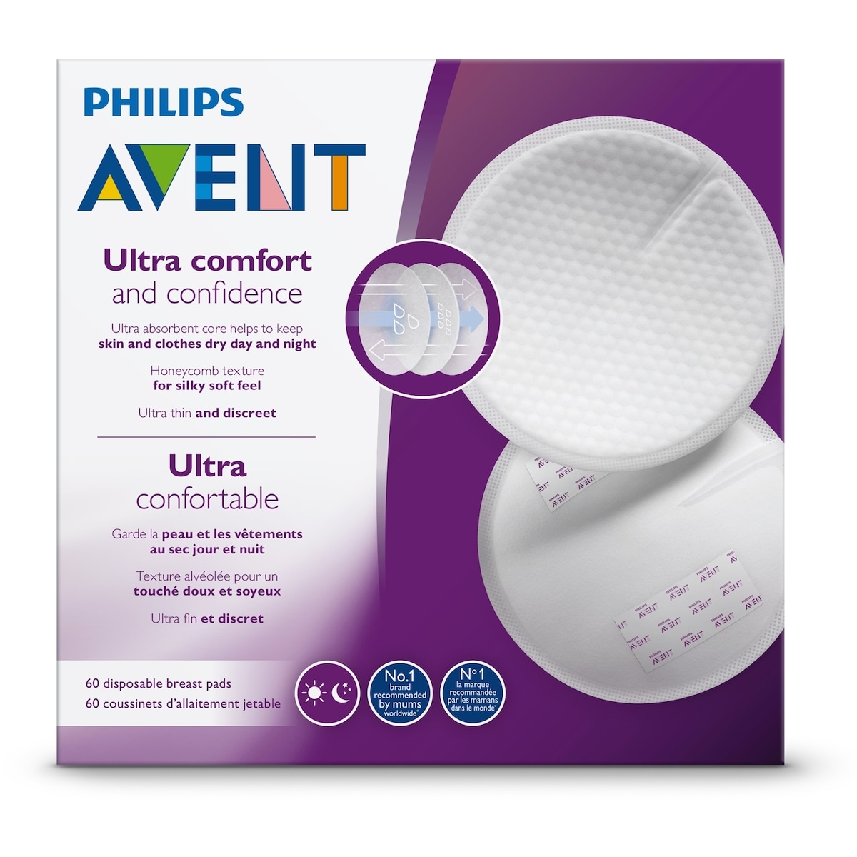 Coussinets d’allaitement jetables confort optimal Philips Avent, emballage de 60, SCF254/61