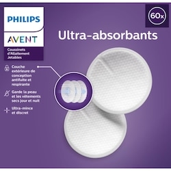 Coussinets d’allaitement jetables confort optimal, emballage de 60, SCF254/61 1