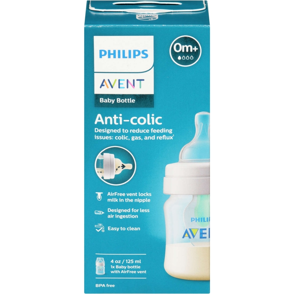 Biberon anticoliques Philips Avent avec système de ventilation AirFree, 4 oz, emb. de 1, SCY701/01