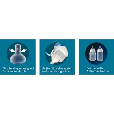 Anti-colic Baby Bottle Flow 2 Nipple, 2 pack, SCY762/02 3