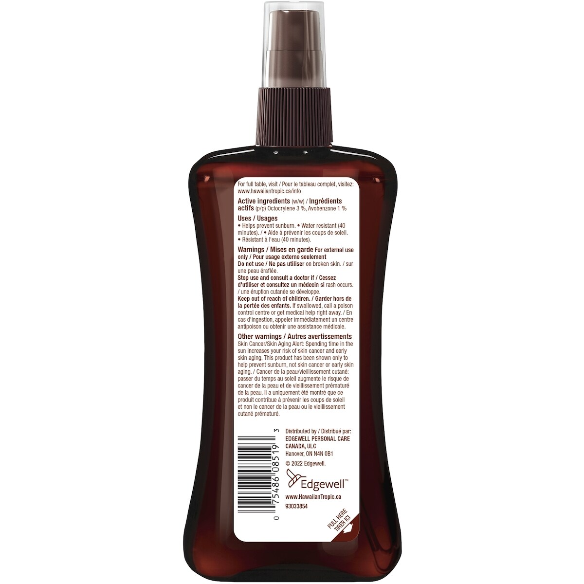 Huile de bronzage foncé à FPS 4 en formule hydtarante