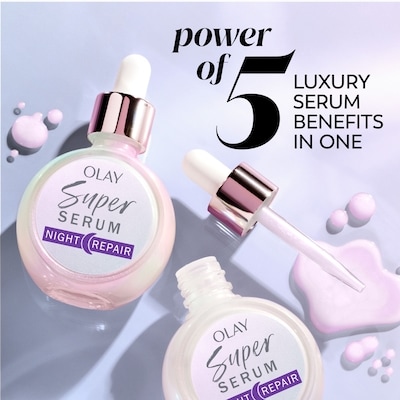 Super Serum Night Repair 5-in-1 Lightweight Skin Cell Renewing Face Serum Wrinkle Correcting Skin Care Treatment with Salicylic Acid, Niacinamide, Lactic Acid, Glycerin, Pep 3