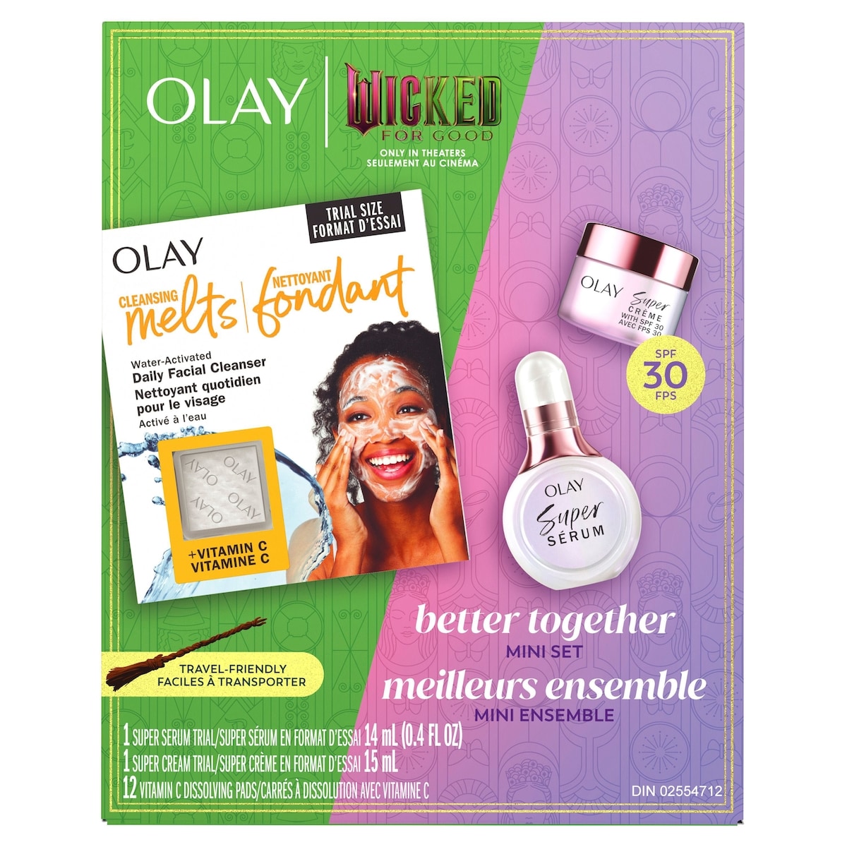 x Wicked: For Good: Better Together Mini Set, Skin Care Gift Set, 3pc, Face Cleanser, Mini Face Serum, Mini Face Moisturizer