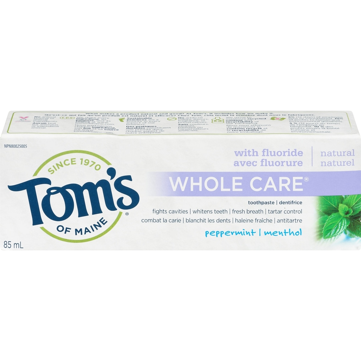 Tom's of Maine Whole Care Peppermint Natural Fluoride Toothpaste 85 mL