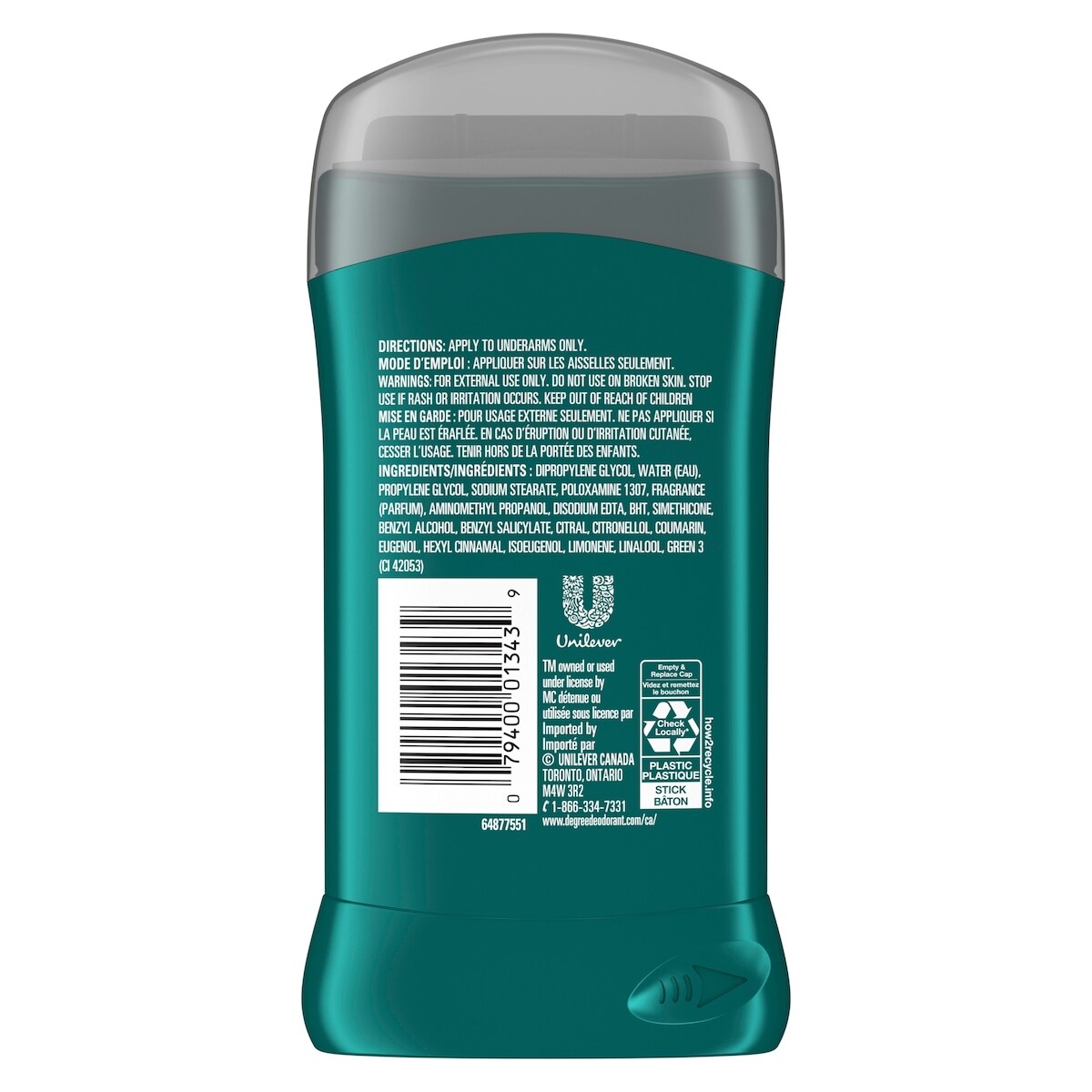 Désodorisant en bâton pour hommes Degree Men  Arctic Edge pour 48 h de protection contre les odeurs et une fraîcheur longue durée 85 g