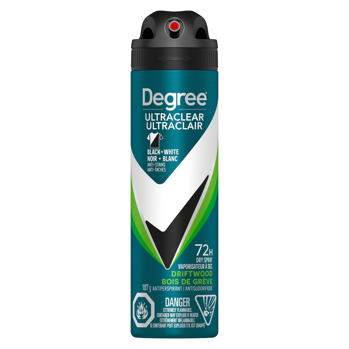 Antisudorifique en Vaporisateur à Sec pour 72 h de protection contre les odeurs et la transpiration Degree Men UltraClear Black + White Bois de Grève anti-taches jaunes et marques blanches