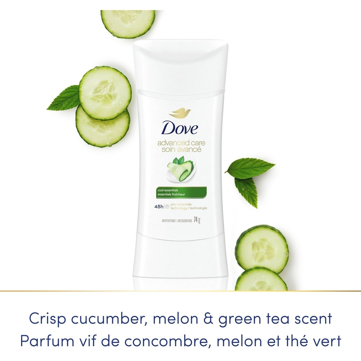 Antisudorifique Dove Advanced Care Essentiels fraîcheur protection antibactérienne contre les odeurs 74 g