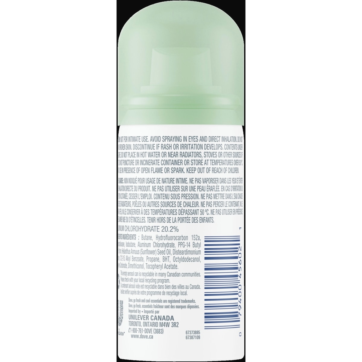 Vaporisateur sec Antisudorifique Dove Essentiels fraîcheur protection antibactérienne contre les odeurs 28 GR