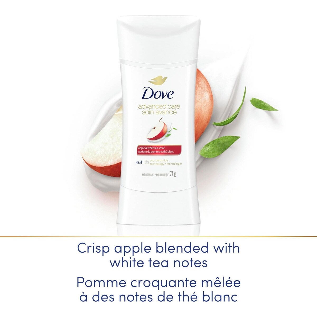 Antisudorifique en bâton Dove au parfum de pomme et thé blanc protection antibactérienne contre les odeurs 74 g
