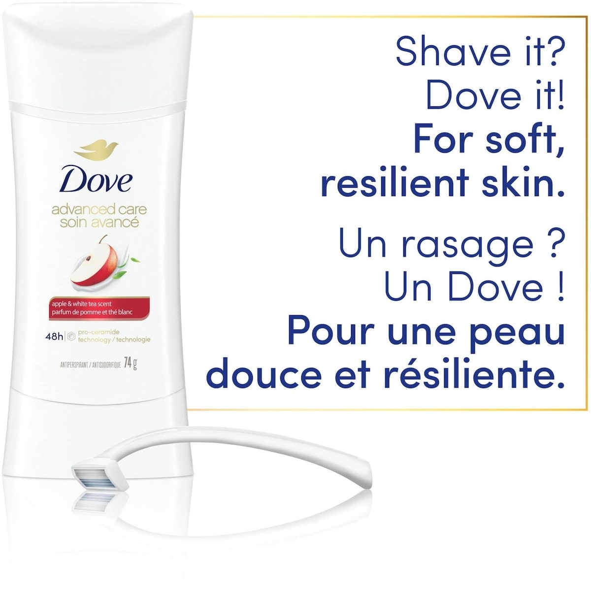 Antisudorifique en bâton Dove au parfum de pomme et thé blanc protection antibactérienne contre les odeurs 74 g