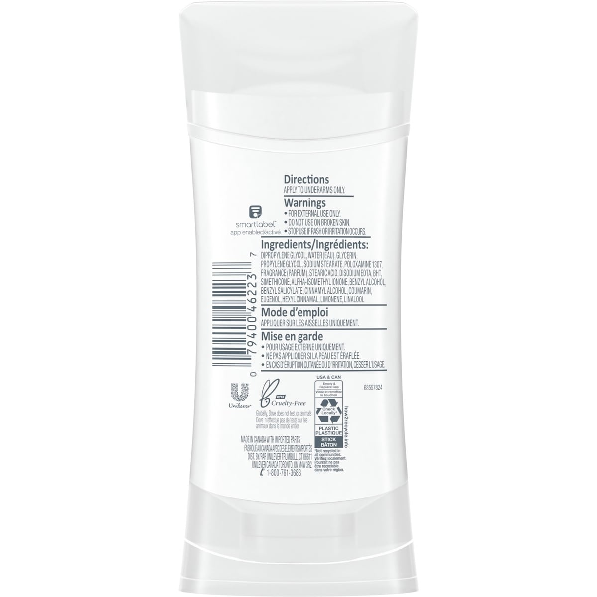 Dove 0% Aluminum Deodorant for smooth underarms Coconut and Pink Jasmine antibacterial odour protection 74 g