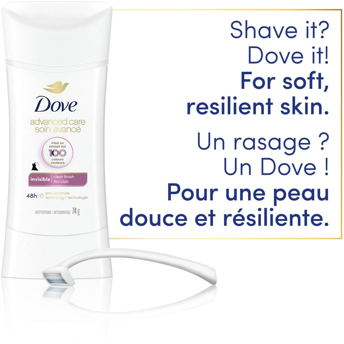 Antiperspirant Stick Dove Clear Finish protection antibactérienne contre les odeurs 74 GR