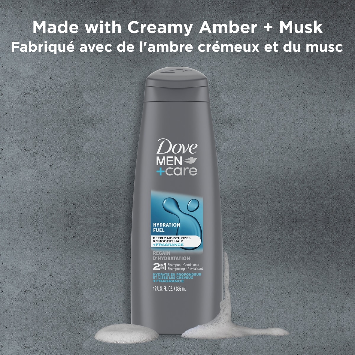 Dove Men+Care 2 in 1 Shampoo and Conditioner with conditioning actives Hydration Fuel fortifies with every wash 355 ml