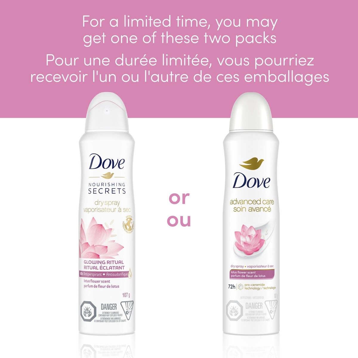 Antisudorifique vaporisateur à sec Dove Nourishing Secrets Parfum fleur de lotus protection antibactérienne contre les odeurs 107 g