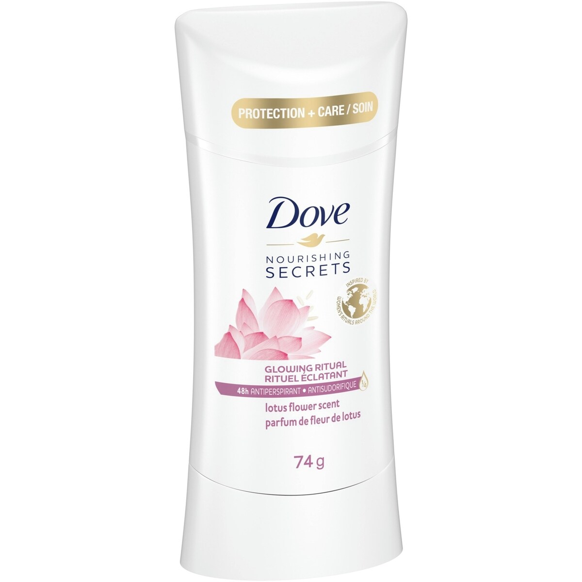 Antisudorifique Dove Nourishing Secrets Parfum fleur de lotus protection antibactérienne contre les odeurs 74 g