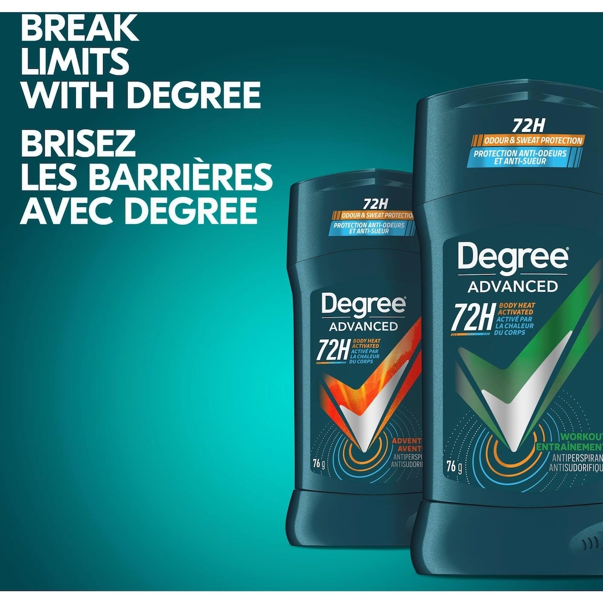 Antisudorifique en bâton pour une protection de 48 h contre les odeurs Degree Men Workout Endure protection antibactérienne contre les odeurs 76 g
