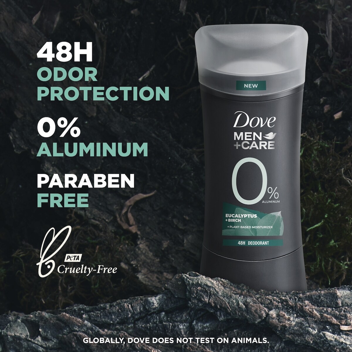 Désodorisant en bâton protection 48 h contre les odeurs Dove Men+Care  Eucalyptus + Bouleau avec 0% d'aluminium 74 g