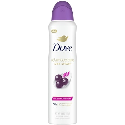 Advanced Care Dry Spray Antiperspirant Deodorant for Women Açaí Berry & Lotus Flower Scent Spray Deodorant with Pro-Ceramide Technology for Soft, Resilient Skin