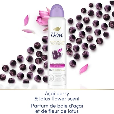 Advanced Care Dry Spray Antiperspirant Deodorant for Women Açaí Berry & Lotus Flower Scent Spray Deodorant with Pro-Ceramide Technology for Soft, Resilient Skin 4