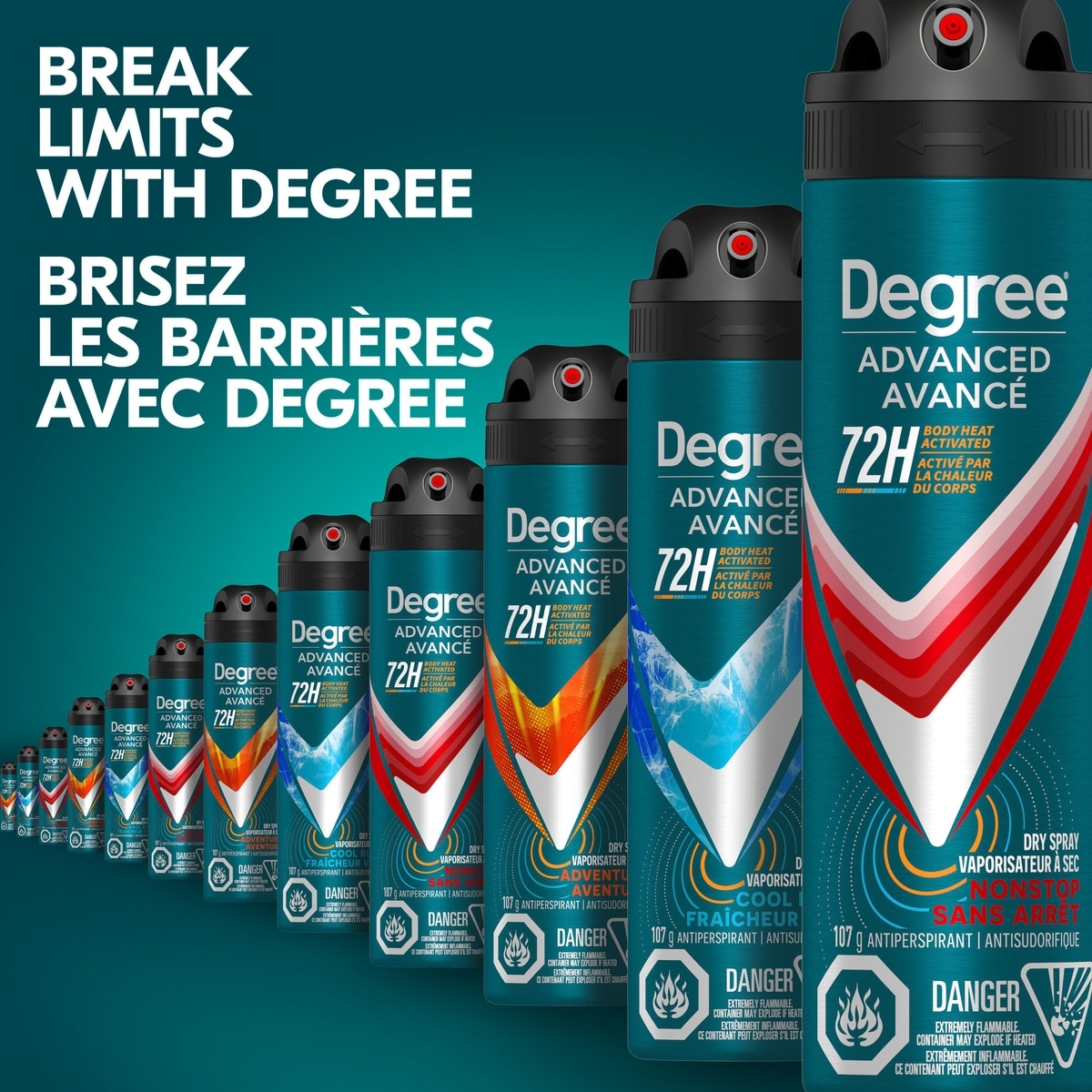 Antisudorifique en Vaporisateur à Sec pour 72 h de protection contre les odeurs et la transpiration Degree Men Advanced Sans Arrêt avec technologie MotionSense®