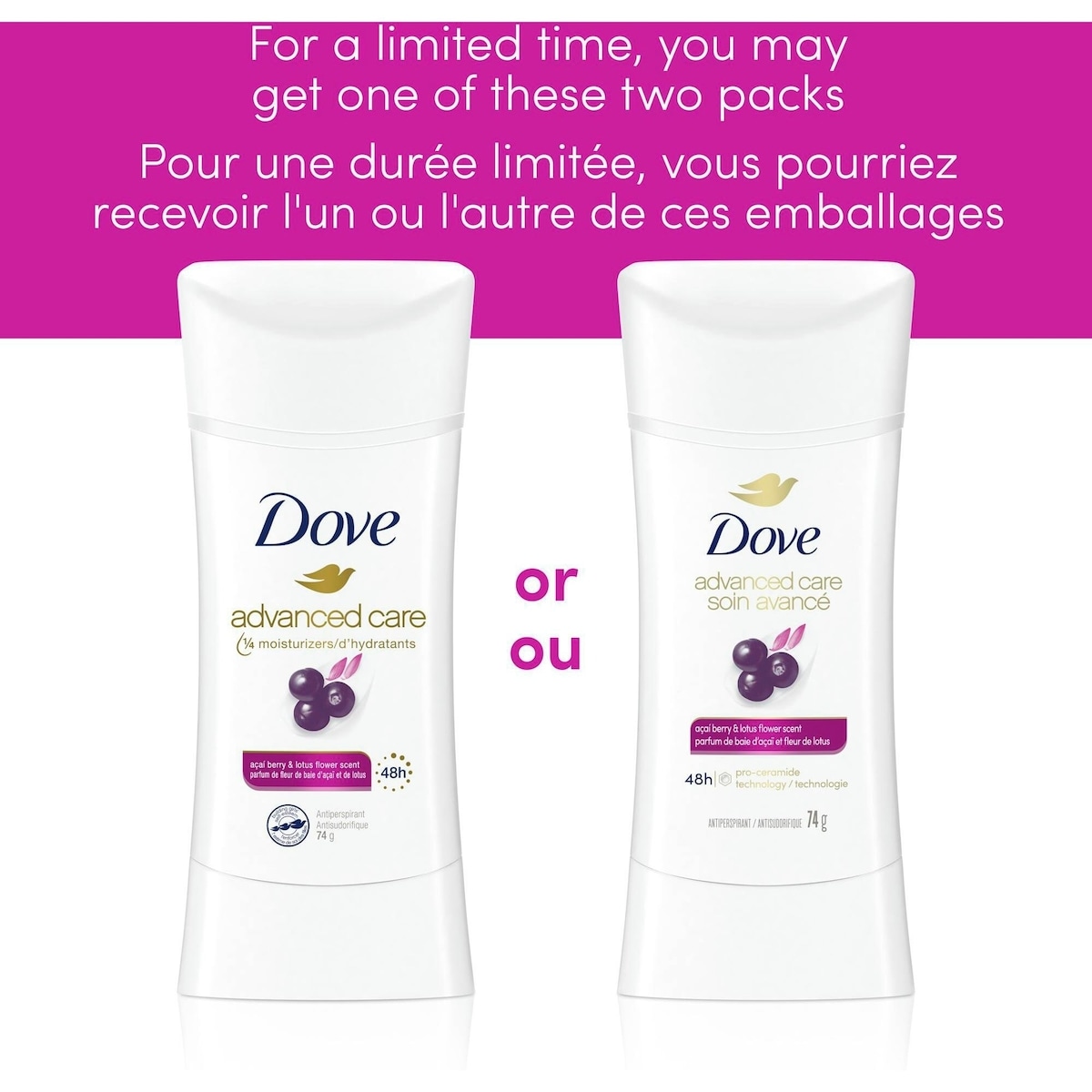 Advanced Care Antiperspirant Stick for 48-hour sweat and odour protection Açaí Berry &  Lotus Flower non-irritating deodorant with 0% ethanol alcohol