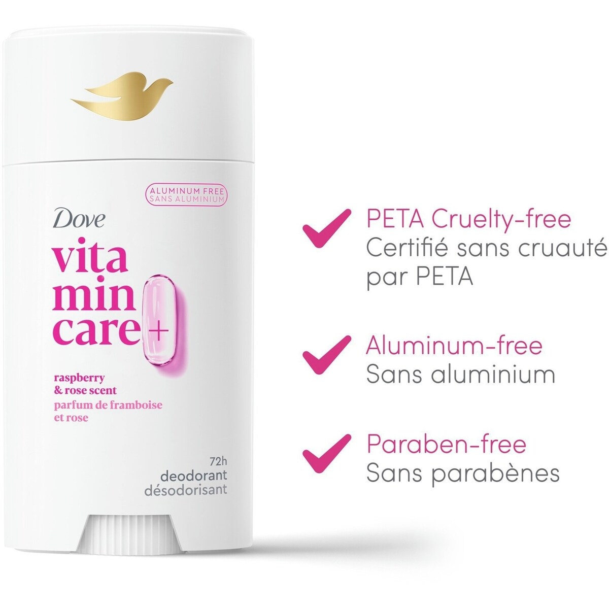 Vitamin Care+ Aluminum-Free Deodorant Raspberry & Rose Scent 72h Breathable Odour Protection with Vitamin B3+E