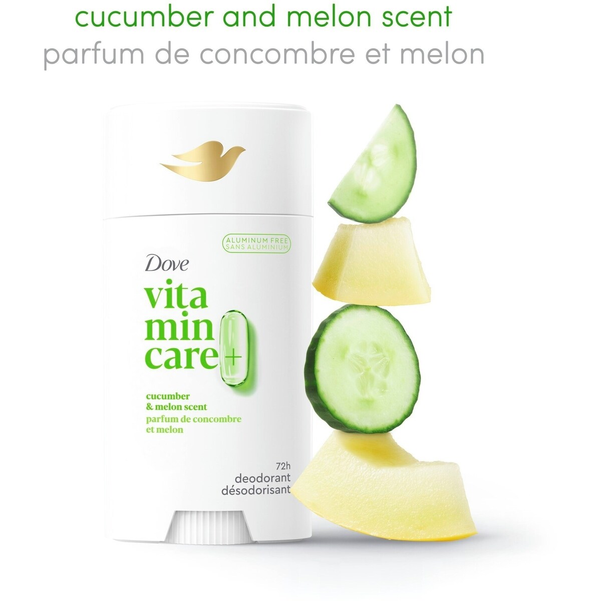 Désodorisant Sans Aluminium parfum de concombre et melon Dove Vitamin Care+ 72 h de protection anti-odeur respirante avec vitamines B3 + E