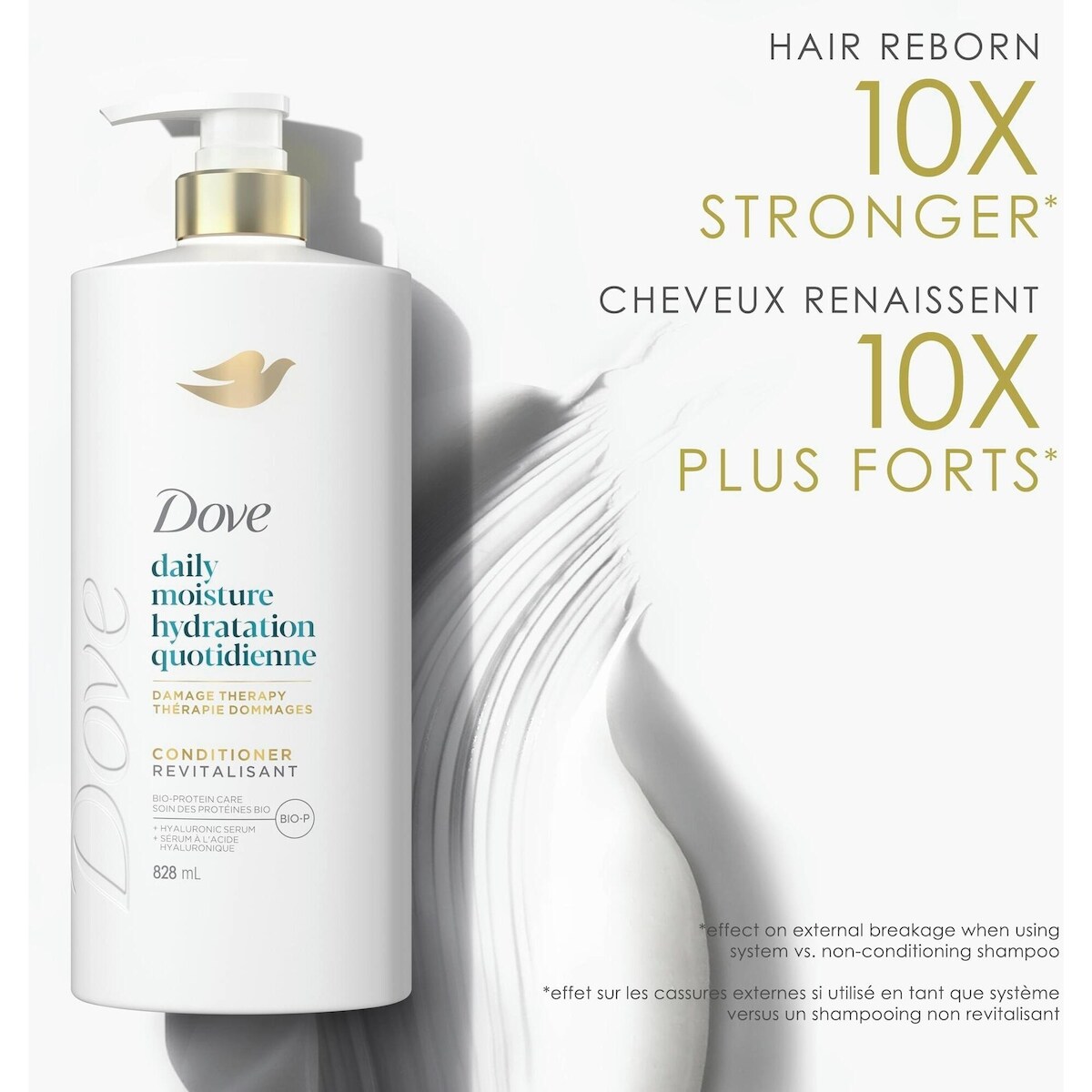 Revitalisant pour Cheveux Secs Dove Hydratation Quotidienne avec Soin Bio Protéine Liquide et Sérum d'Acide Hyaluronique