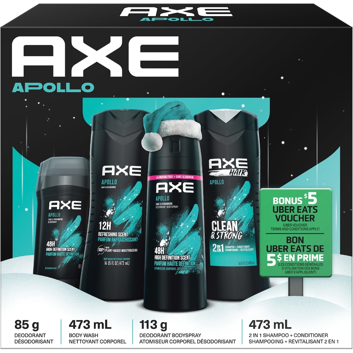Axe AXE Body Spray, Body Wash, 2-in-1 Shampoo and Conditioner and Deodorant st Apollo (4)Gift Pack 1 EA