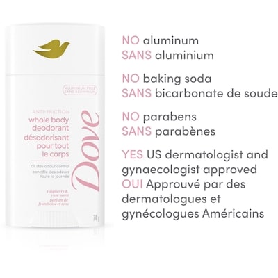 Dove Aluminum Free Whole Body Deodorant Raspberry & Rose Scent, 74g 4