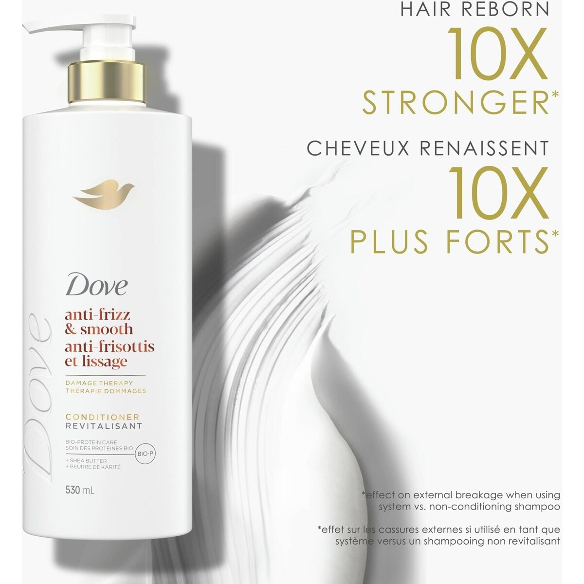 Revitalisant pour cheveux frisés, Dove Anti-Frisottis et Lissage  avec Soin Bio-Protéine Liquide et Beurre de Karité, 530 ML