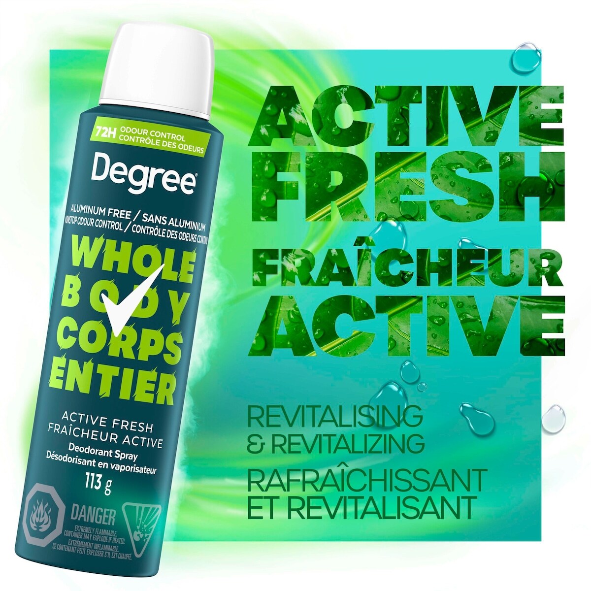 Whole Body Deodorant Spray, Active Fresh, 113g