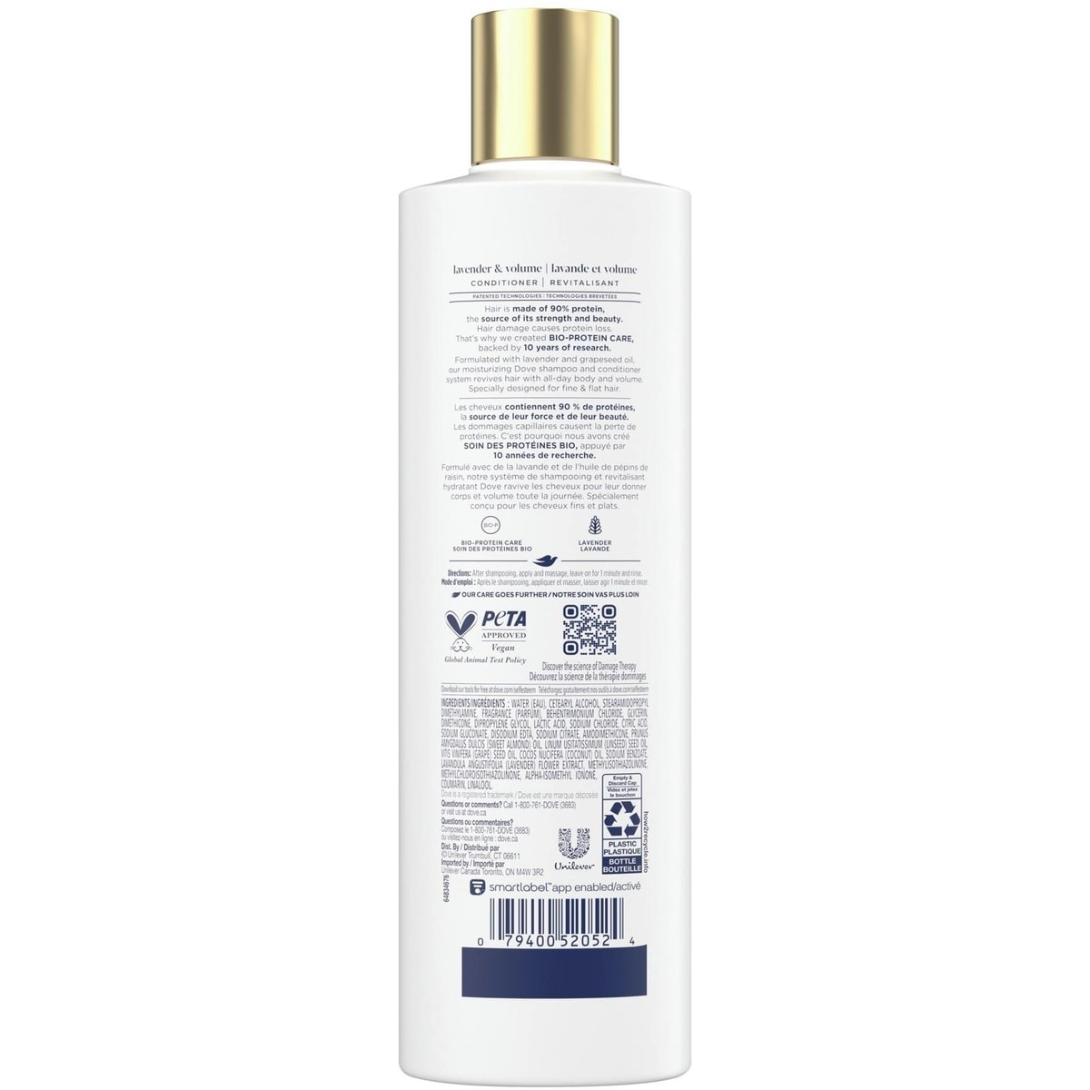 Revitalisant pour Cheveux Fins et Plats, Dove Lavande et Volume avec Soin Bio-Protéine Liquide