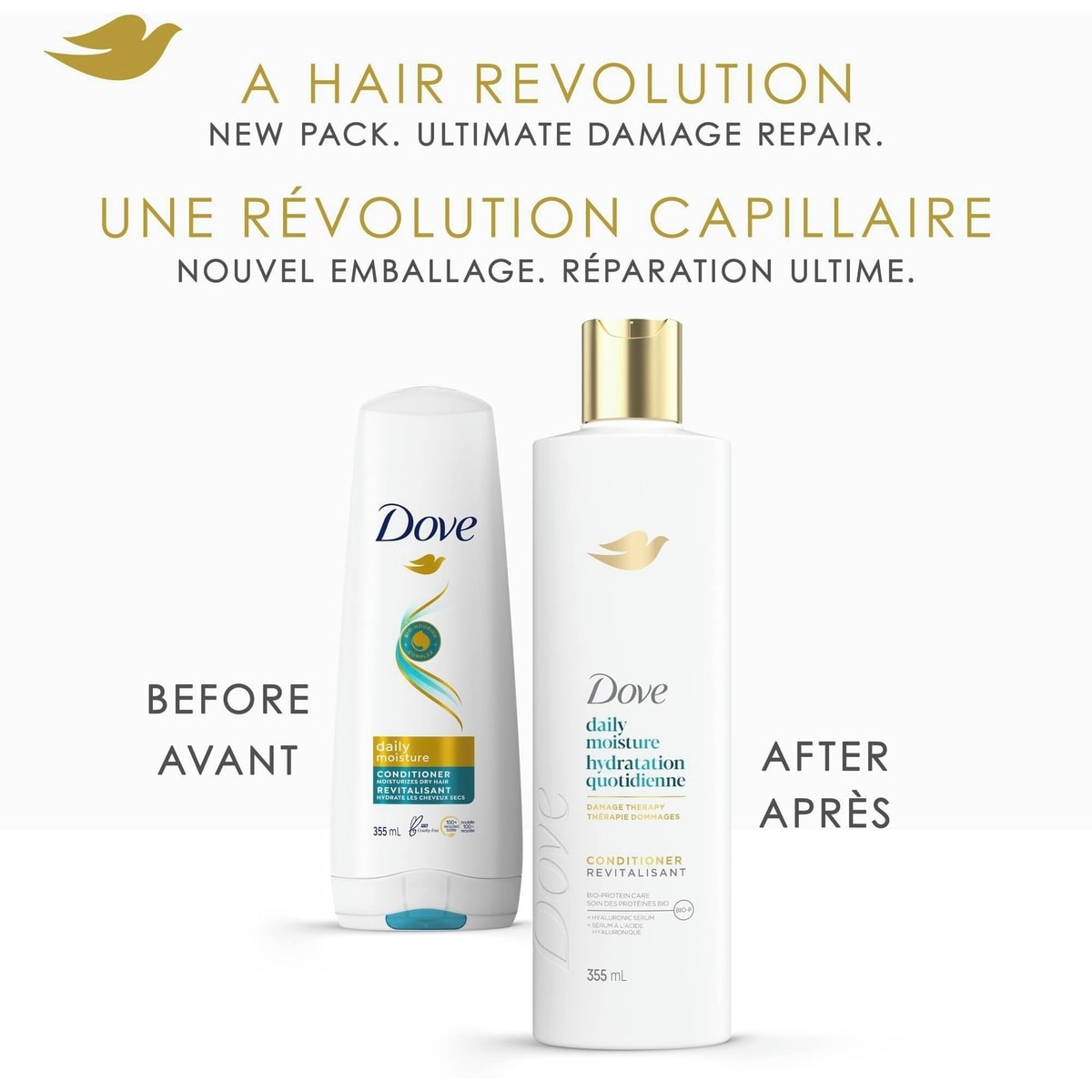 Revitalisant pour Cheveux Secs Dove Hydratation Quotidienne avec Soin Bio Protéine Liquide et Sérum d'Acide Hyaluronique