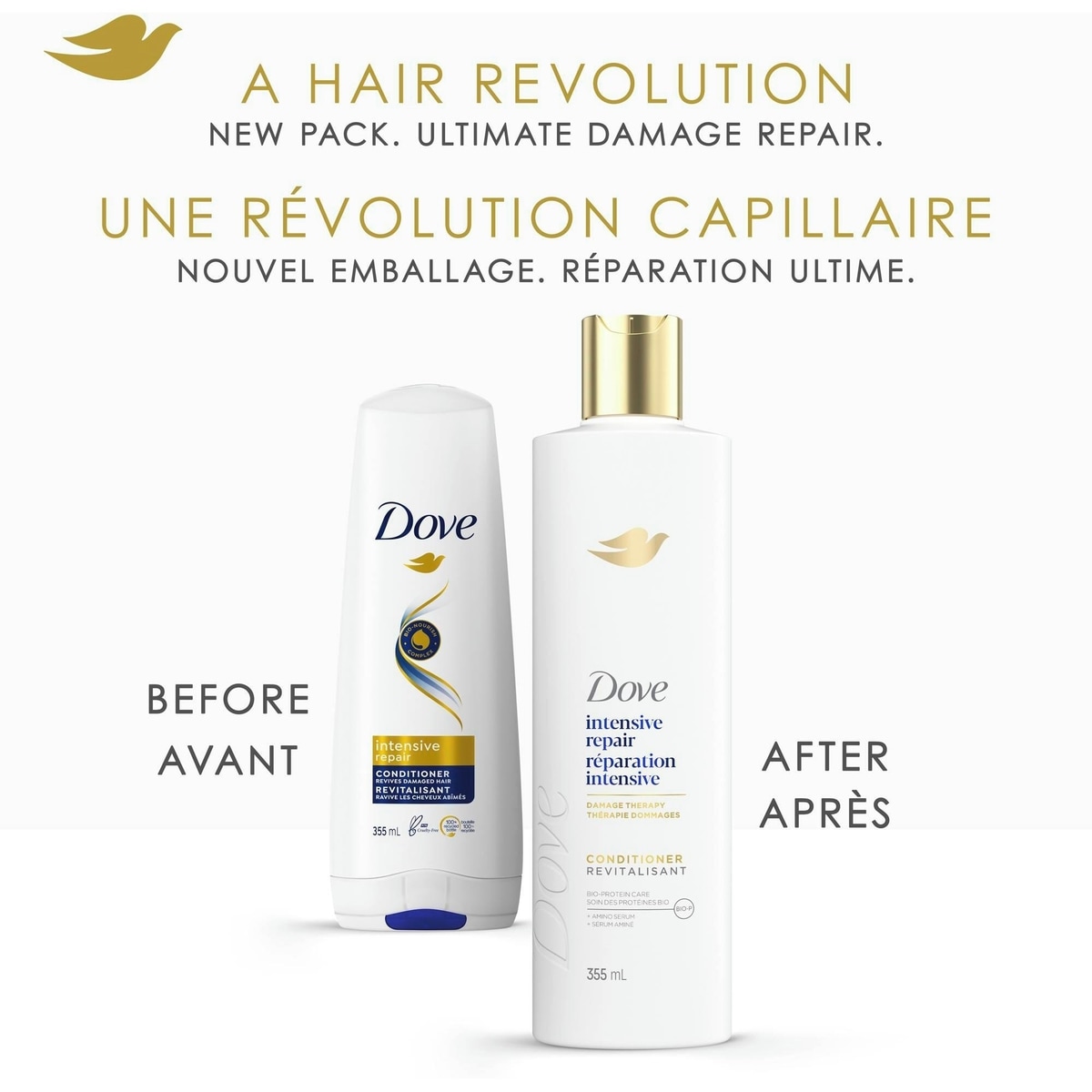 Revitalisant pour Cheveux Abîmés Dove Réparateur Intensif  avec Soin Bio-Protéine Liquide, 355 ML